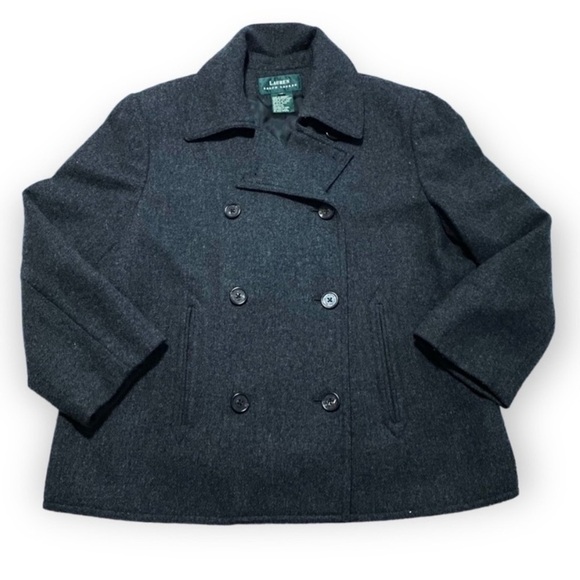 Vintage LAUREN Ralph Lauren Green Label Cropped Wool Pea Coat Jacket Size 14 - Picture 4 of 13